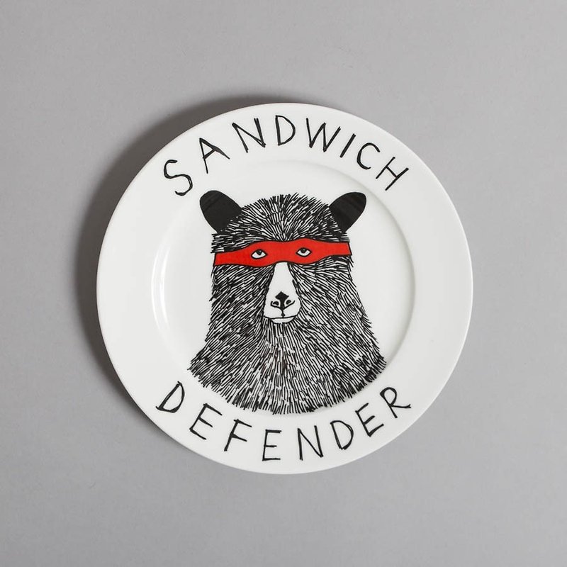 Sandwich Defender bone china plate | Jimbobart - Small Plates & Saucers - Other Materials Multicolor