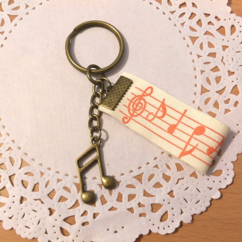 【16-minute note ribbon key ring (bronze)】 musical instrument notes ribbon ribbon hand-made customized "Misi bear" graduation gift - ที่ห้อยกุญแจ - วัสดุอื่นๆ สีกากี