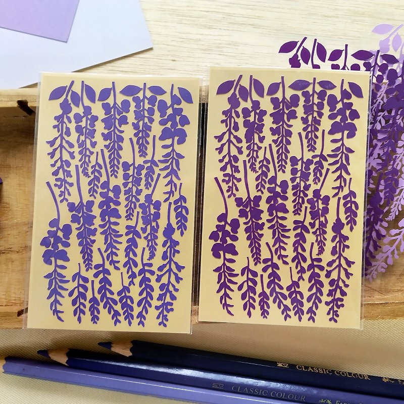 Wisteria Flower Stickers (2 Pieces Set) - สติกเกอร์ - วัสดุกันนำ้ สีม่วง