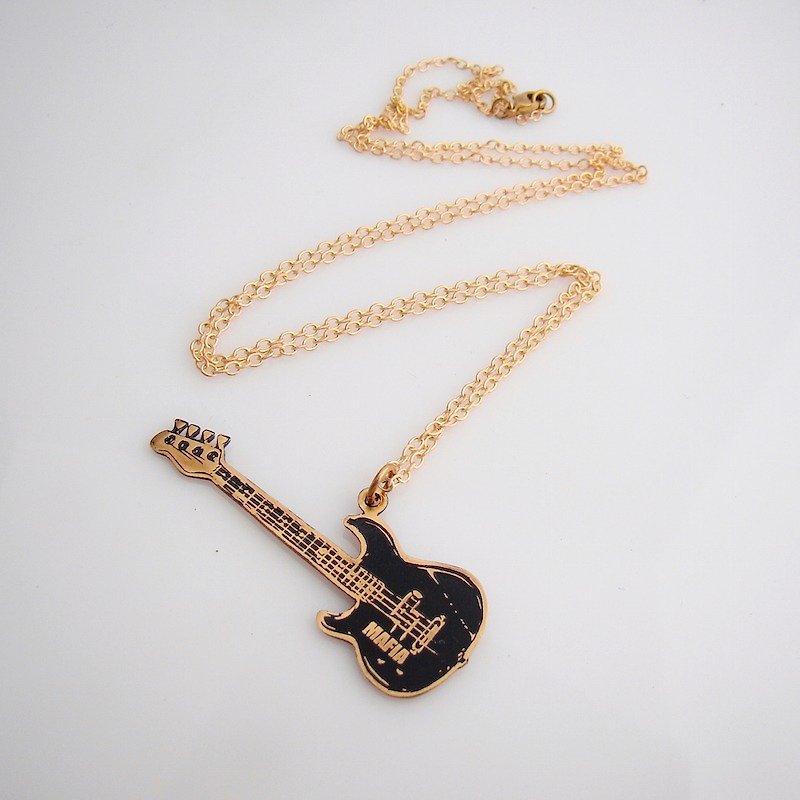 Guitar pendant in brass with and enamel  color ,Rocker jewelry ,Skull jewelry,Biker jewelry - Necklaces - Other Metals 