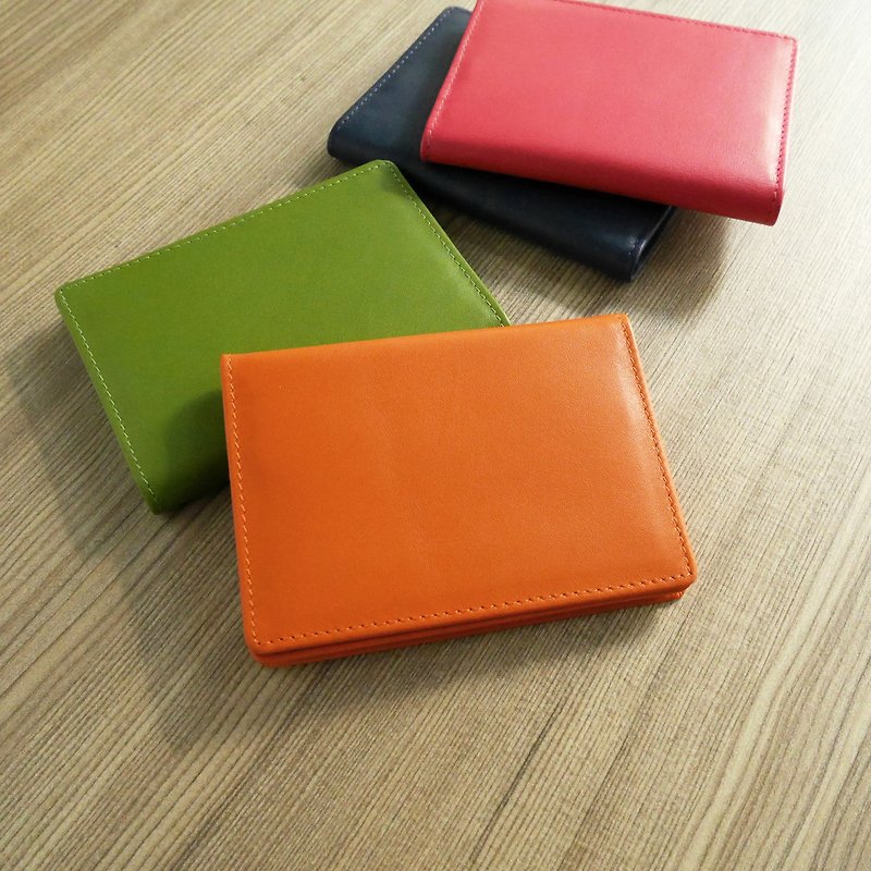 [Small Defects Refurbished] Large Capacity Leather Business Card Holder - Bright Orange - ที่เก็บนามบัตร - หนังแท้ สีส้ม