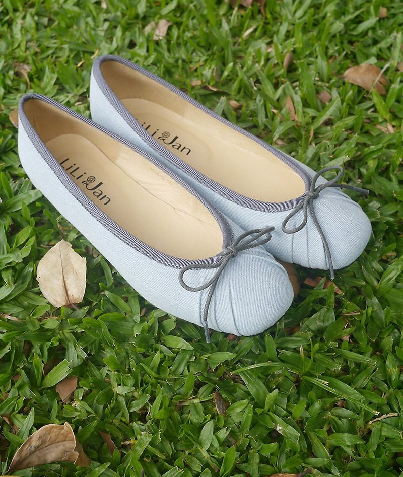 [Three] pleated small square head bow ballet shoes _ Great tannic - Mary Jane Shoes & Ballet Shoes - Genuine Leather Blue
