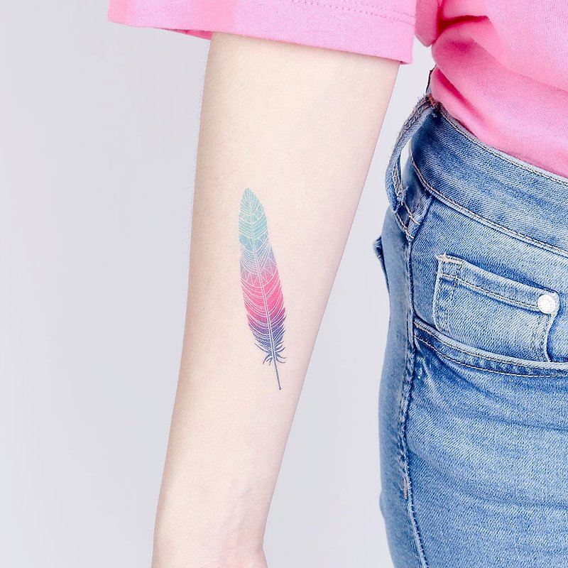 Surprise Tattoos / Feather Power 力量羽毛 刺青 紋身貼紙 - 紋身貼紙 - 紙 多色