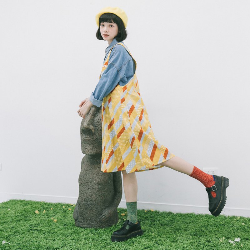 Boomboomkidz 最後一件芥黃點吊帶裙 - 洋裝/連身裙 - 其他材質 黃色
