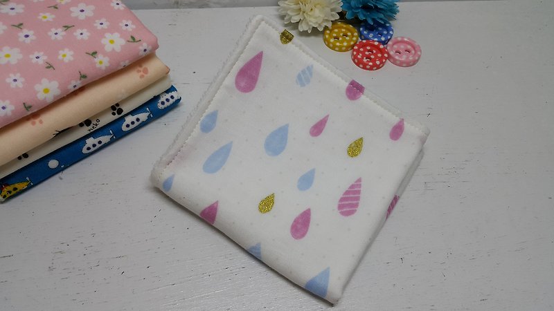 Color raindrops double yarn handkerchief towel saliva towel absorbent towel - Bibs - Other Materials Blue