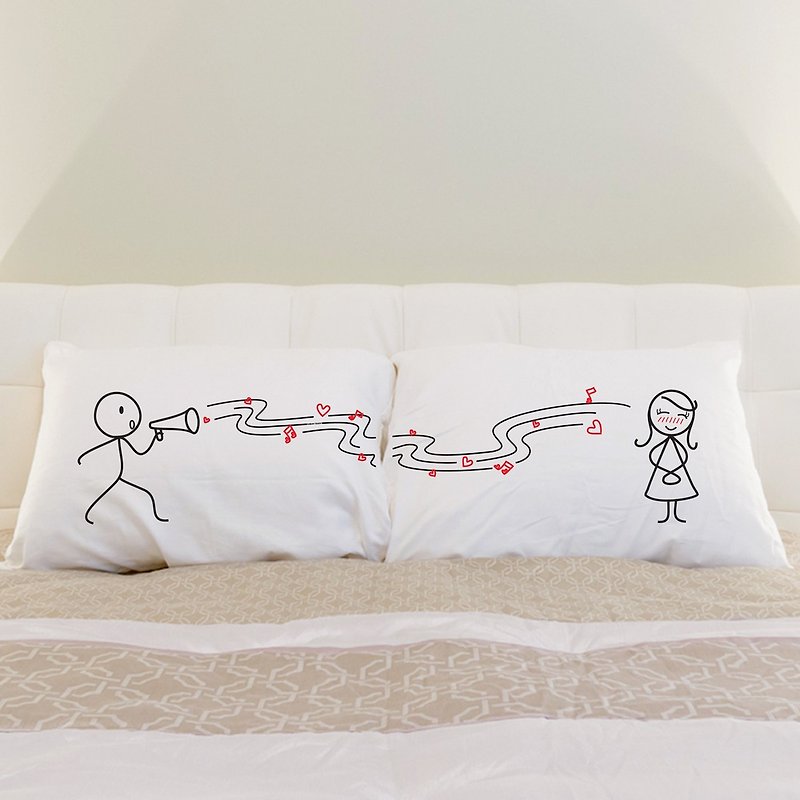 Love Song Boy Meets Girl couple pillowcase by Human Touch - Pillows & Cushions - Cotton & Hemp White
