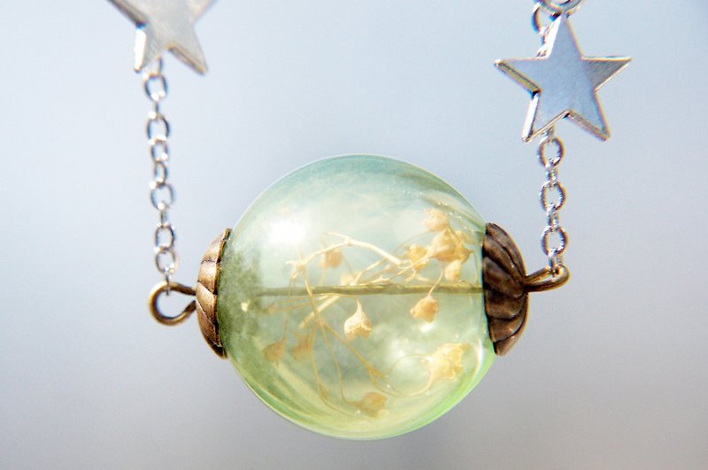 แก้ว สร้อยคอ สีเขียว - Valentine's Day Gift / Forest Girl / French Transparent Glass Ball Flower Necklace-Green Light Starry Forest