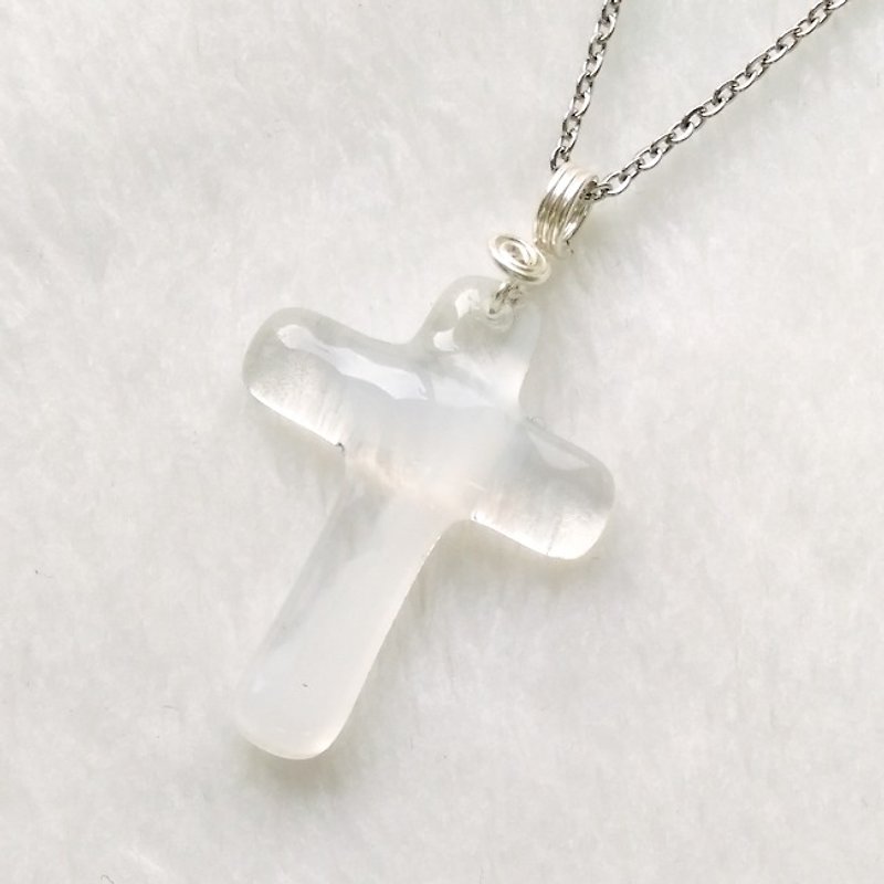 Colored Glass Cross Necklace - Cloud White - Necklaces - Glass White