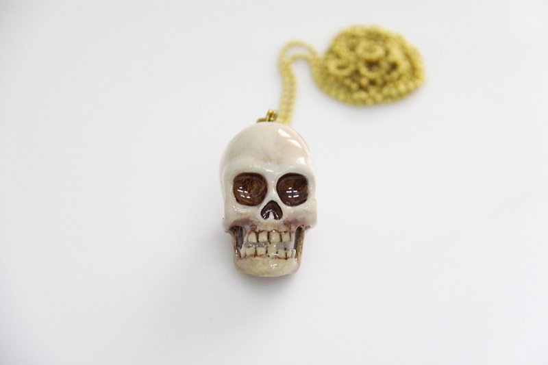 Human Head Skull Pendant with Hand-craft Painted Color / Jewelry / Necklace - Necklaces - Other Metals Gold