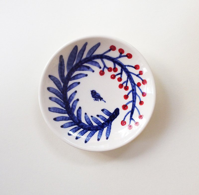 手描きの小さな磁器の皿 - 小さな青い鳥 - 小皿 - 磁器 ブルー