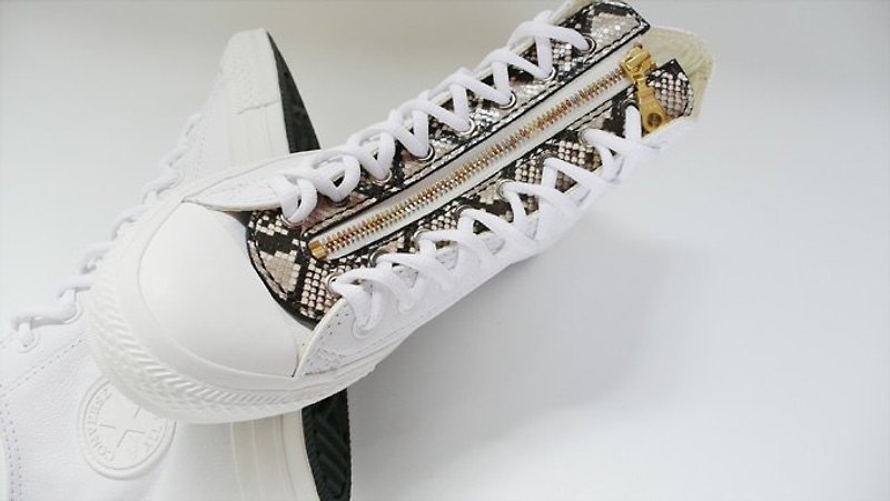 <隆鞄工坊>SUPER STAR-Handmade sewn zipper piece - python skin (without shoes) - Men's Casual Shoes - Genuine Leather Black