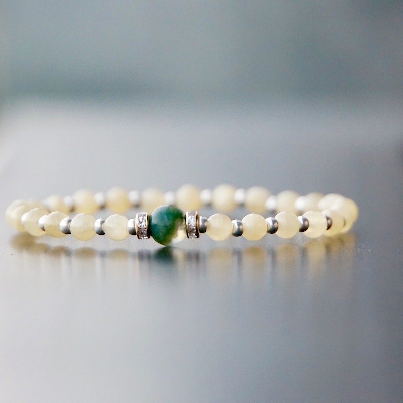 ITS-870 [Natural Stone Series/Bird Flowers] stretch bracelet. Can be changed to button bracelet. - สร้อยข้อมือ - วัสดุอื่นๆ สีเหลือง