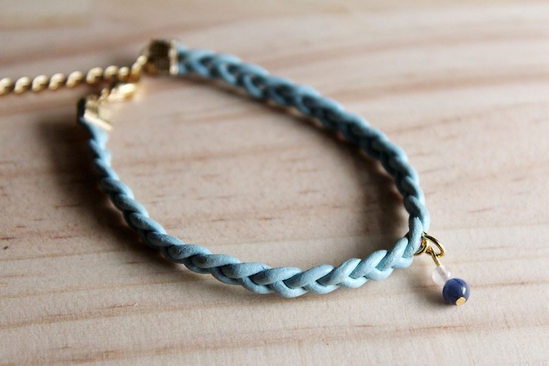 藍貓眼石Hawk-eye（自信之石）天然石彩皮編織手環 - Bracelets - Genuine Leather Blue