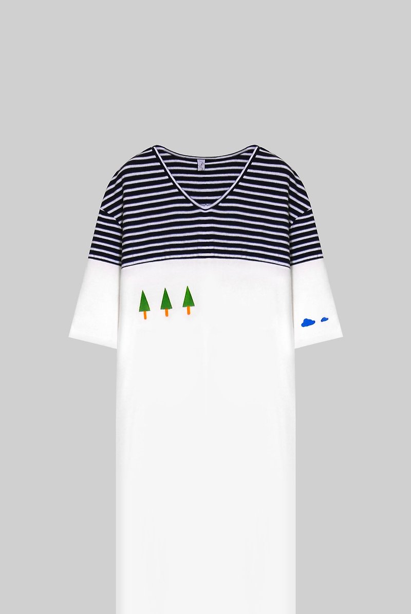 【最後一件】三棵小瘦樹／去森林冒險吧長洋裝 - 連身裙 - 其他材質 白色