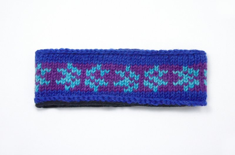 Valentine's Day Gift / Handmade Wool Knitted Colorful Hairband / Pure Wool Knitted Hairband-Blue and Purple Totem (Handmade Limited One) - Hair Accessories - Other Materials Multicolor