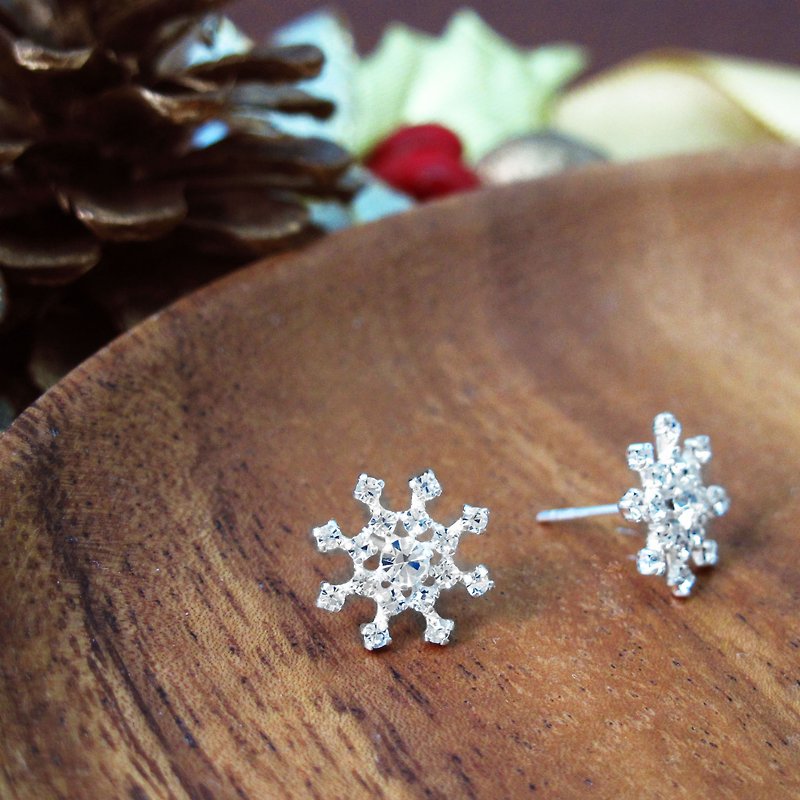 Ice Crystal Snow Snow 925 Silver Snowflake Earrings Christmas Gift - 64DESIGN Silverware - Earrings & Clip-ons - Other Metals Brown