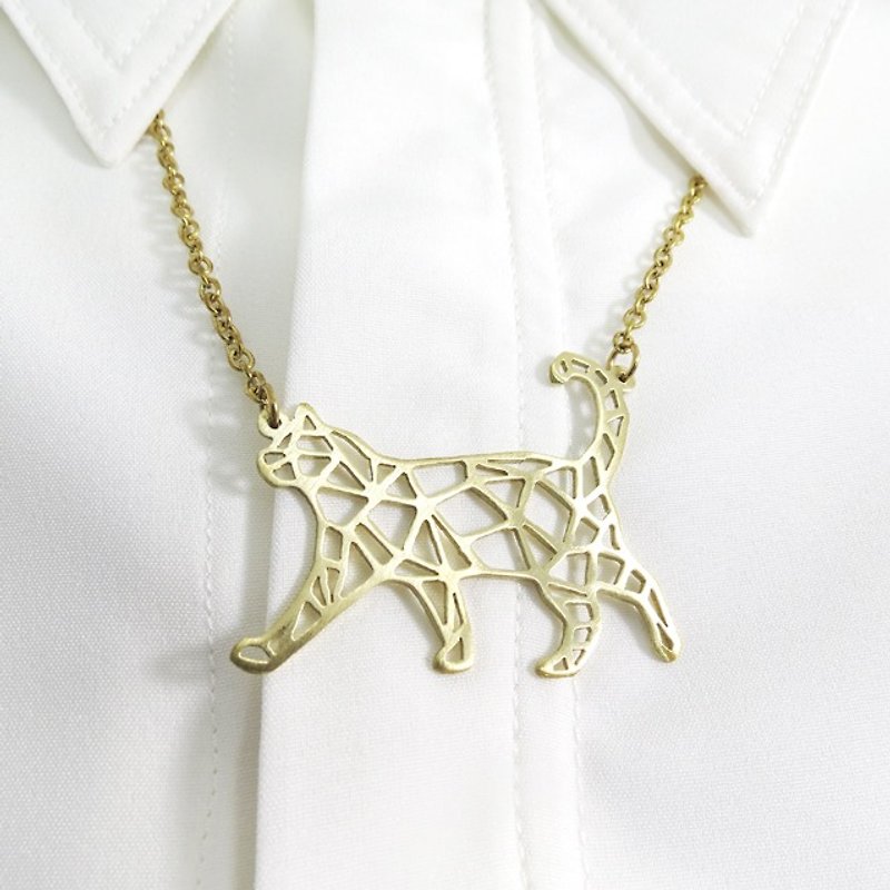 Cat geometric necklace - สร้อยคอ - โลหะ สีทอง