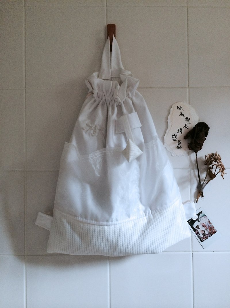 流浪者-冰（束口後背包） - 水桶袋/索繩袋 - 繡線 白色
