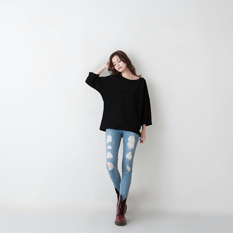 SUMI ● warm flannel sleeve black jacket ● 3AF020_ - Women's Sweaters - Other Materials Black