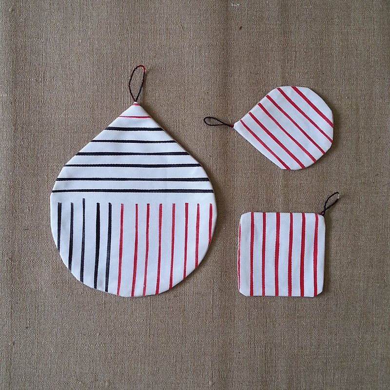 drops coasters potholder combination - red and black stripes - Coasters - Other Materials 