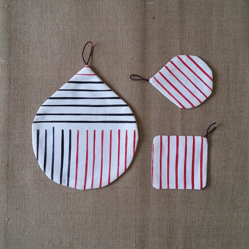 drops coasters potholder combination - red and black stripes - ที่รองแก้ว - วัสดุอื่นๆ 