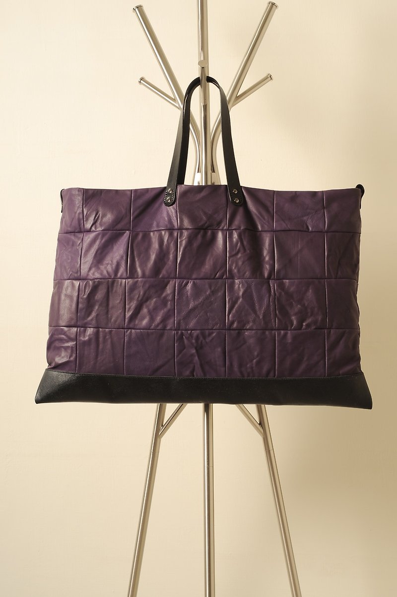 Seasonal Special JIGSAW PUZZLE-Hand-made leather stitching portable/tote/notebook bag - Handbags & Totes - Genuine Leather Purple