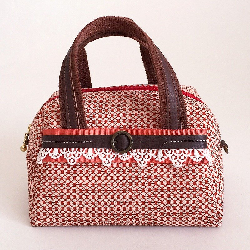 Mini-Boston with Japanese Traditional Pattern, Kimono - Toiletry Bags & Pouches - Other Materials Red