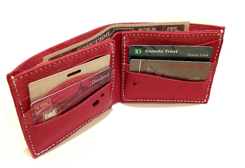 Zemoneni whole hand-made red cow leather wallet purse wallet classic design red wallet - กระเป๋าสตางค์ - หนังแท้ สีแดง