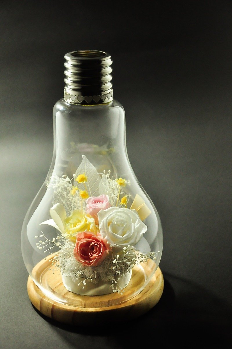You Light Up My Life│Preserved flowers with bulb shape glass vase - Plants - Glass White