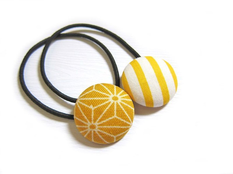 手作り布ボタンヘアヘッドバンド黄色の円パターン - ヘアアクセサリー - その他の素材 