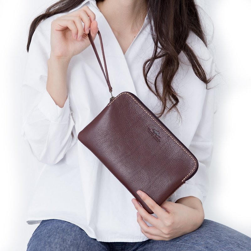 'TRIPLET GIANT' BAG/PURSE MADE OF VEGETABLE TANNED LEATHER-DARK BROWN - Other - Genuine Leather Brown