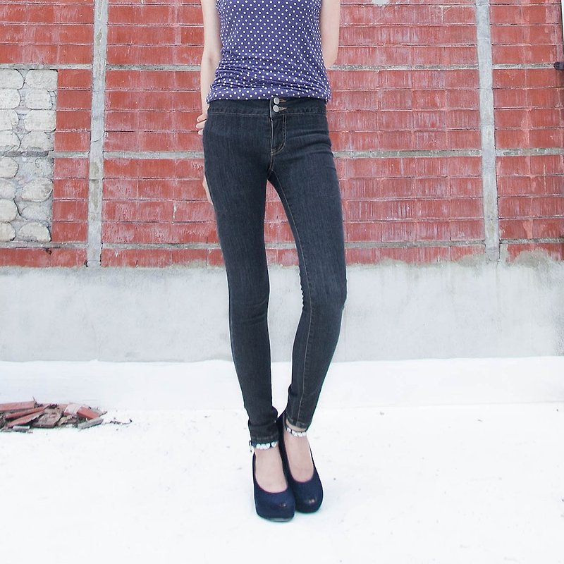 Skinny fitted stretch jeans _5SF553_ dark black gray - กางเกงขายาว - วัสดุอื่นๆ สีดำ
