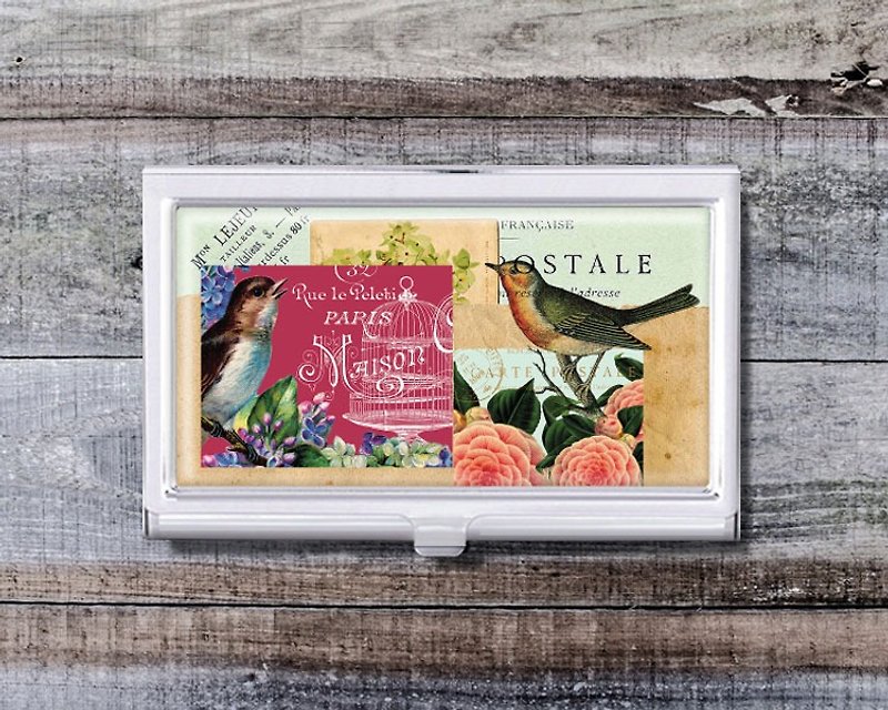 Birds Illustrated Book-Business Card Holder/Business Card Case/Office Worker Accessories【Special U Design】 - Card Holders & Cases - Other Metals Multicolor