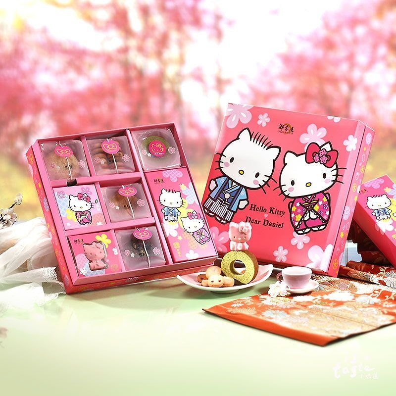 【授權款】Hello Kitty 甜蜜禮盒 和風單層 伴手禮禮盒 日式和菓子 - 燕麥/麥片/穀物 - 新鮮食材 粉紅色