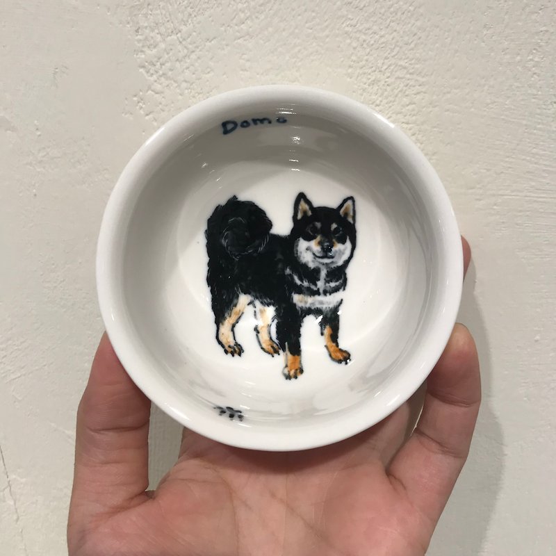 手描きの大きな茶碗 -ブラック柴犬のテキストはカスタマイズ可能 - 急須・ティーカップ - 磁器 ブラック