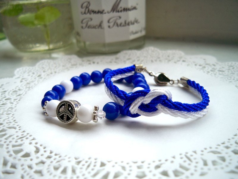 無限結+和平手環-藍色-2條 - Bracelets - Other Materials Blue