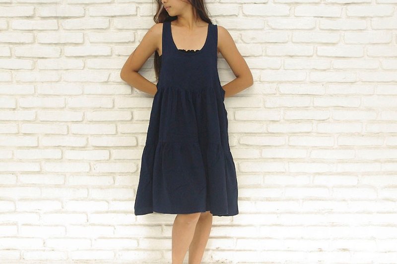 タンクトップティアードワンピース＜ネイビー＞ - 洋裝/連身裙 - 其他材質 藍色