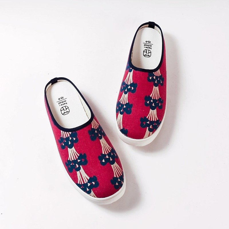 Slip-on casual shoes with Japanese fabrics Leather insole backless shoe - Mary Jane Shoes & Ballet Shoes - Other Materials Purple