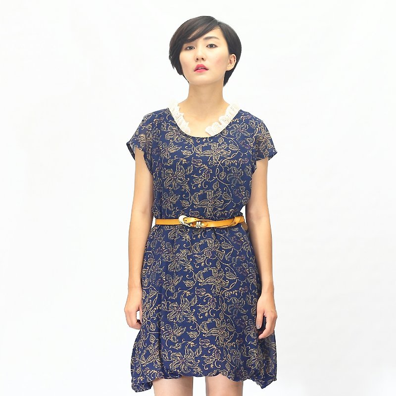 Chinese style dress/Floral Maxi Dress/blue - ชุดเดรส - ผ้าฝ้าย/ผ้าลินิน สีน้ำเงิน