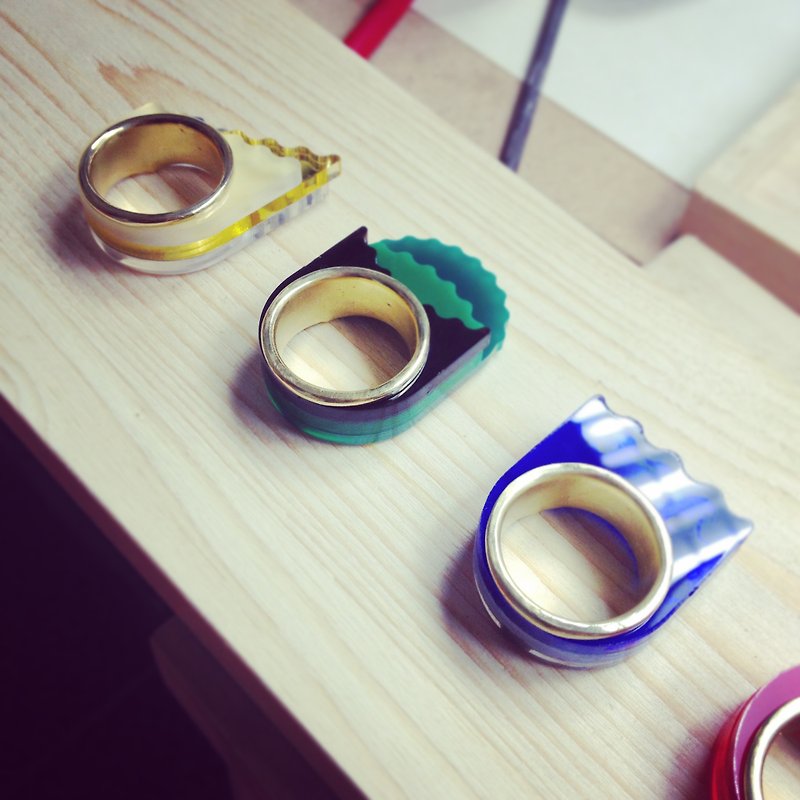5 Elements Plus Hi God + AcrylicBrass Brass Ring Acrylic Ring - General Rings - Acrylic Green