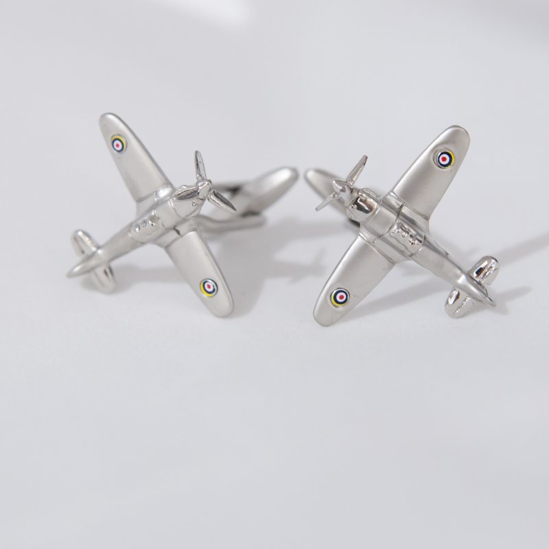 Zero fighter color silver cufflinks ZERO FIGHTER PLANE CUFFLINKS - กระดุมข้อมือ - โลหะ 