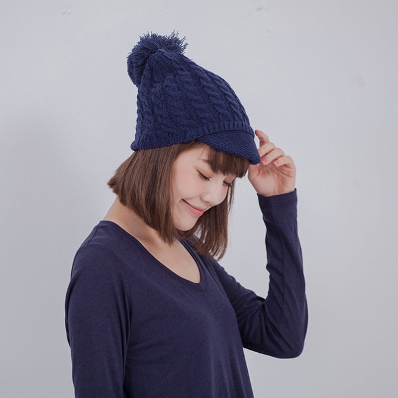 IvoryTwist Knitted hat Blue/Grey - หมวก - ผ้าฝ้าย/ผ้าลินิน สีน้ำเงิน