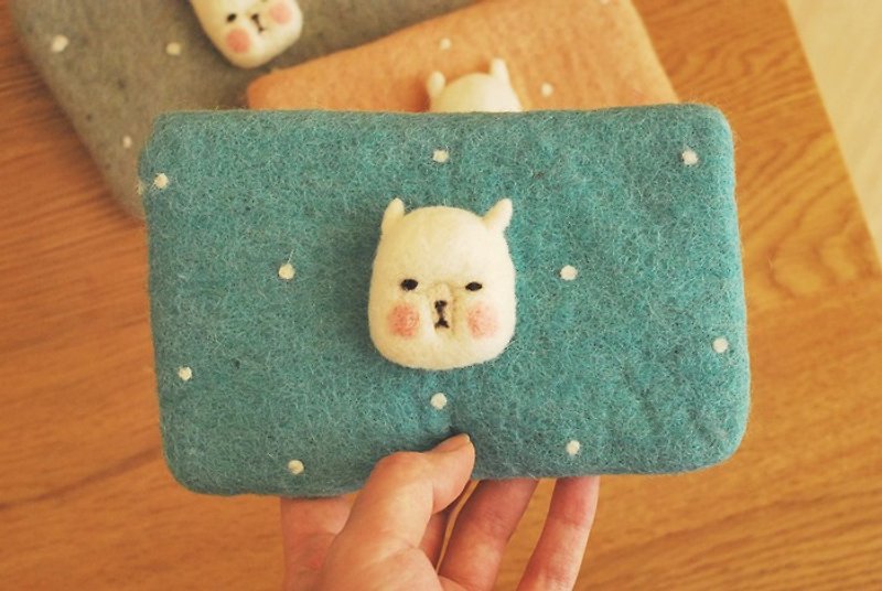 * Mori Shu * hand made wool felt - alpaca Shuiyu little Storage bag - turquoise - กระเป๋าเครื่องสำอาง - ขนแกะ สีน้ำเงิน