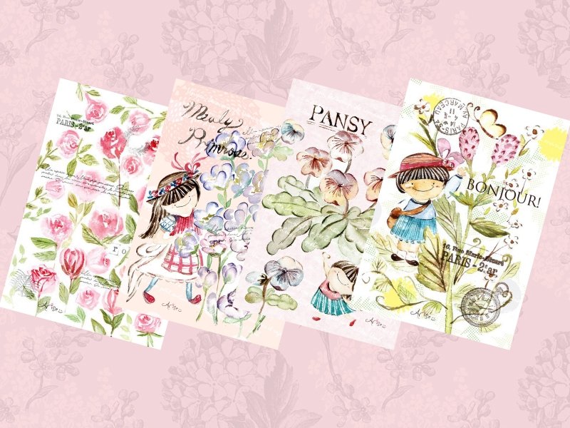 【我和我的那些花兒】Ariselin Design2014春日明信片套組(含運) - 卡片/明信片 - 紙 粉紅色