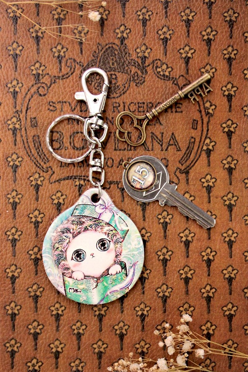 Good Meow vegetable-tanned leather key ring - a gift Cat - Keychains - Genuine Leather 