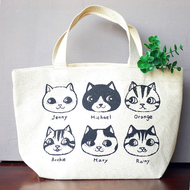 fish cat / canvas bag / lunch bag - Handbags & Totes - Other Materials White