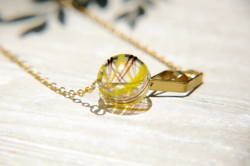 Valentine / simple sense / French glass necklace - hollow Bronze mouth blown glass caramel + - Long Necklaces - Glass Gold