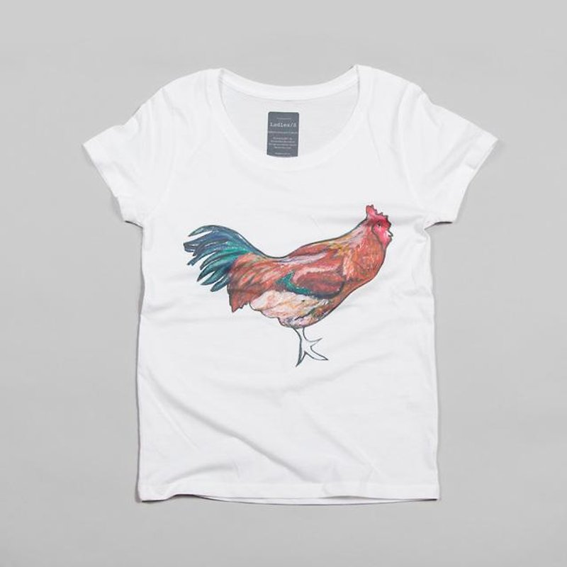 Chicken 2 animal illustrations T-shirt Tcollector - เสื้อยืดผู้หญิง - ผ้าฝ้าย/ผ้าลินิน ขาว