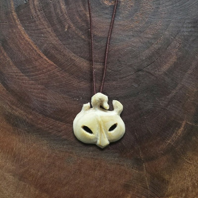 Cat shaped face pendant - Wood, Bamboo & Paper - Wood Orange