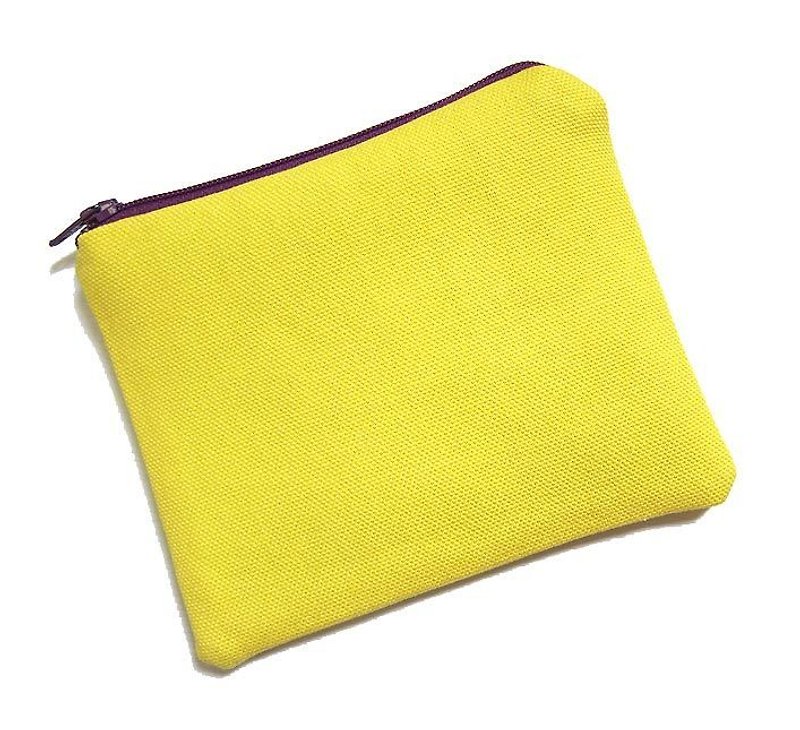 Zipper bag/coin purse/mobile phone case color canvas (yellow) - กระเป๋าใส่เหรียญ - วัสดุอื่นๆ 